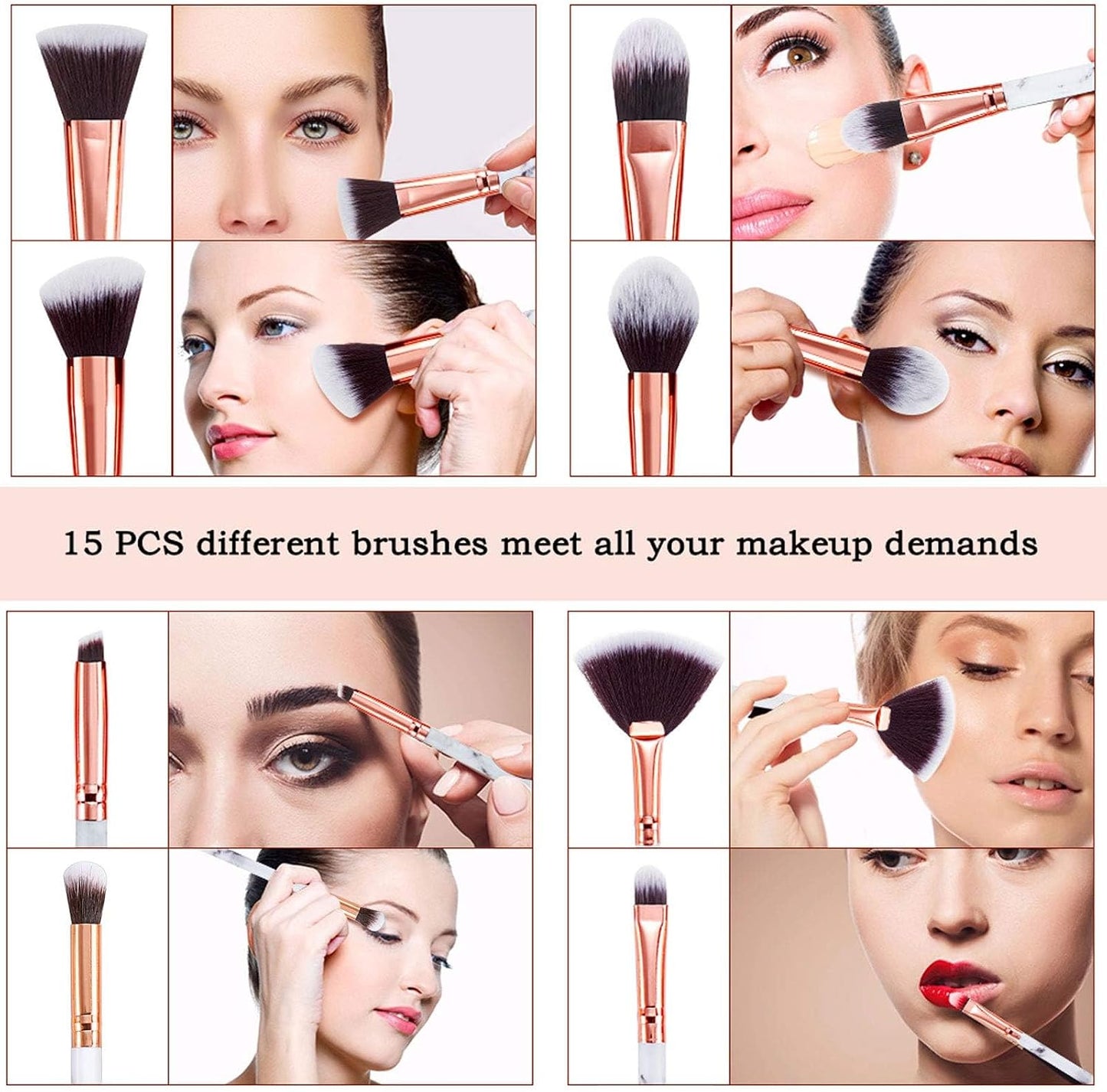 Makeup Brushes  15Pcs Marble Makeup Brush Set Premium Synthetic Kabuki Powder Blush Contour Foundation Concealer Eyeshadow Brushes with Makeup Sponge Make up Tool